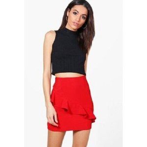 Topshop Size 4 Or UK8 Tomato Red Ruffle Mini Skirt